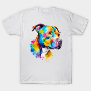 Pitbull Watercolor Portrait T-Shirt